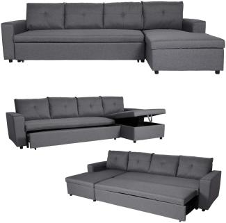 Ecksofa mit Bettkasten HWC-L16, Couch Sofa L-Form Liegefläche links/rechts Nosagfederung Stoff/Textil 290cm ~ dunkelgrau