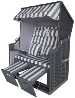 acamp Strandkorb Sylt gestreift mit Dach, Ablage und Fußhocker, Volllieger, Nordsee-Modell, Gartenstrandkorb, Gartenmöbel, Sitzkorb, klassisch, 110x81x160 cm