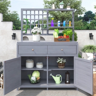 Flieks Garten-Geräteschrank, BxT: 105x44 cm, Gartenschrank Geräteschuppen mit Regal und Schubladen 105x44x141.5cm