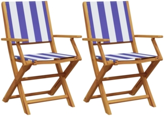 vidaXL Gartenstühle 2 Stk. Blau und Weiß Massivholz Akazie & Stoff 367674