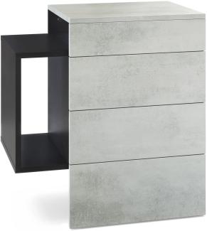 Vladon Nachttisch Queens, Nachttischschrank mit 2 Schubladen und 1 seitlichem Fach zur Wandmontage, Schwarz matt/Beton Oxid-Optik (60 x 63 x 36 cm)