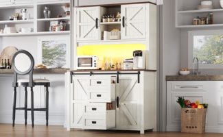 Sideboard B 115 x T 40 x H 174,7 cm, Weiß, mit LED und Schiebetüren