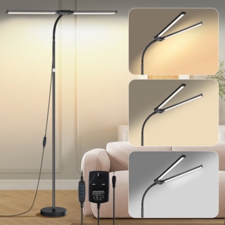 MUPOO LED Stehlampe Doppelkopf LED Stehleuchte,Moderne LED Leselampe, 10 Stufen Helligkeit, Einstellbar & 3 Farbtemperaturen,für Wohnzimmer Büro Crafting