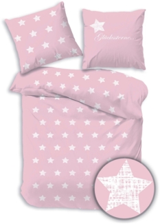 Träumschön Bettwäsche Premium Baumwolle 135x200 cm, Glückssterne rosa, Baumwolle, 2 teilig, mit Reißverschluss, luftig und leichte Sommerbettwäsche