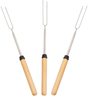 Landmann Teleskop Grillgabel, ausziehbar, 3 Stück, Edelstahl Silber, Bambusgriff, 32 - 86 cm