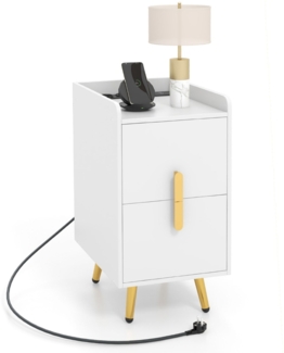 Nachttisch mit Ladestation schmaler Nachtschrank mit 2 Schubladen & USB-Anschlüssen 40 x 32 x 60 cm Weiß