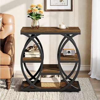 Tribesigns Beistelltisch mit 4 Ablagen, schmaler Nachttisch mit Stauraum, Industrial Couchtisch