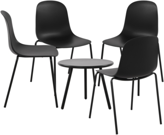 CLP 4er Sitzgruppe Berdin Set 1 Tisch 4 Stapelstühle wetterfest UV-beständig,schwarz