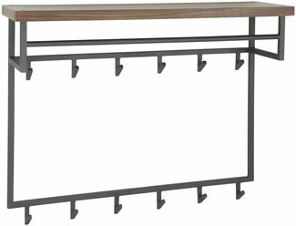 Garderobe Solalid Saja Massivholz, modernes Industriedesign, braun, mit Hutablage und 12 Haken