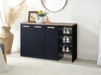 Vente-unique - [NEW VERSION]Schuhschrank - 3 Türen & 3 Ablagefächer - Weiß und Holzfarben hell - SKAIDO