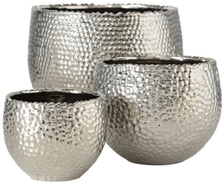 BOLTZE Blumentopf Lajos, 3er Set, Silber, aus Steingut, Glänzend, Indoor