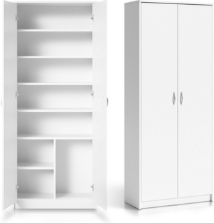 Schrank Mehrzweckschrank weiß 74cm Breite 180cm Höhe mit sechs Einlegeböden und Extra-Fach, Aktenschrank Haushaltsschrank Organizer aus MDF Holz