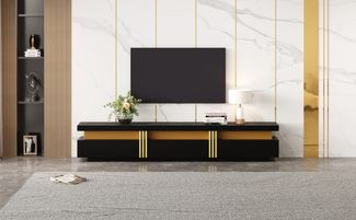 TV-Schrank B 200 x T 40 x H 42 cm aus Spanplatte, schwarze Marmor-Optik, 3 Schubladen