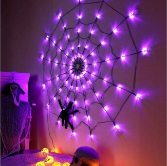 Sunicol Dekolicht Halloween Dekorationen Lichter, Spinnennetz, wasserdicht,Fernbedienung, Batterie, Lila, Orange, 1M Durchmesser Lichter, für Halloween Party Hof Bar Haunted House
