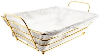 Brotkorb in Gold Edelstahl mit cremeweißem Baumwolltuch Brotbehälter Rechteckig