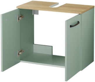 Saphir Waschbeckenunterschrank Quickset 500, 2 Türen, Siphonausschnitt Waschbeckenschrank inkl. Türdämpfer, Griffe in Schwarz