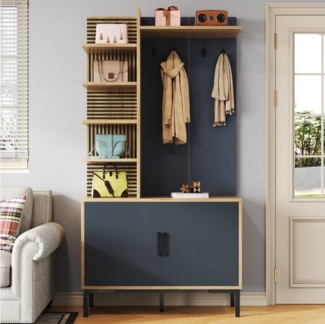 Merax Garderoben-Set mit Metallbeinen, Flurgarderoben Set, (1-St, Kompaktgarderobe mit Metallbeinen, 100 L x 40 B x 190.5 H(cm), Flurschrank mit Schuhfach,verstellbaren Ablagen,Haken,Seitenregalen