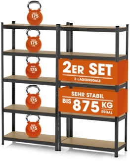 EASYmaxx Schwerlastregal 2er-Set 180 x 90 x 40 cm | 1750 kg Traglast, 175 kg pro Ebene | Regal und Werkbank | Kellerregal, Lagerregal mit 10 verstellbaren Ablagen | Keller, Garage, Werkstatt, schwarz