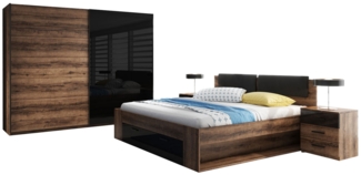 Schlafzimmer-Set "Galaxy" komplett 160x200cm monastery eiche - schwarz Hochglanz