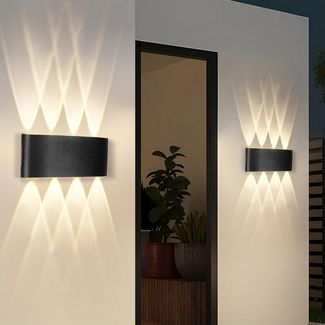 ZMH LED Wandleuchte Außenwandleuchte Schwarz Up Down 7W Wandstrahler Wand Treppenhaus, ‎Energieeffizient, LED fest integriert, 3000k, Außenleuchte Flur