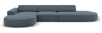 Micadoni 4-Sitzer Samtstoff Sofa Jodie offen runde Recamiere Links Strukturierter Stoff Blau Kunststoff schwarz