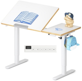 FLEXISPOT Schreibtisch Kinderschreibtisch Höhenverstellbar (mit neigbarer Tischplatte, mit LED-Höhenanzeige & 3 Speicherplätzen, MIT Haken, 16mm Abgerundete Tischecken), Kindersicherung, für Kinder ab 6 Jahren