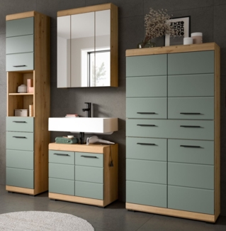 Badmöbel Set in Shawn grün und Eiche 4-teilig 200 cm