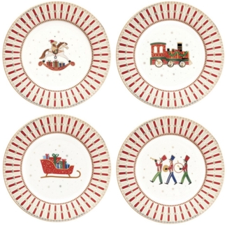 MamboCat Frühstücksteller 4x Polar Train Kuchenteller verschiedene Dekor Porzellan Dessert