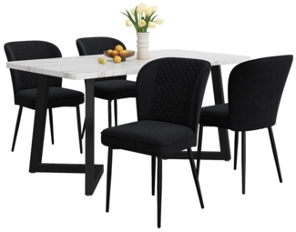 i@home Essgruppe 117×68cm Esstisch mit 4 Stühlen, (MDF Tischplatte in Weißer,Schwarz Tischbeine, Set, 5-tlg, für 4 Personen), Moderner Küchentisch Set,Schwarz Samt Esszimmerstühle