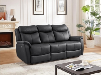 Vente-unique - Relaxsofa 3-Sitzer elektrisch - Rindsleder - Schwarz - NOMAJO