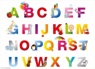 Tischsetmacher Platzset Tischset I Platzset abwaschbar - Kinder ABC, (aus erstklassigem Vinyl, 1-St, 44 x 32 cm / weiß-bunt), Made in Germany