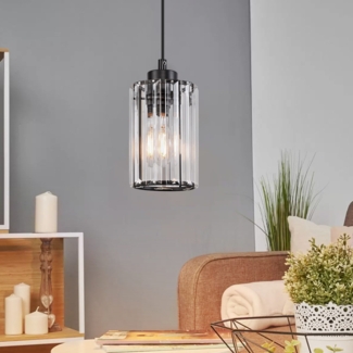 ZMH Pendelleuchte Esstisch Hängelampe Wohnzimmer - Esstischlampe Schwarz E27 Hängeleuchte Schlafzimmer 1 Flammig Pendellampe Modern Esszimmerlampe Kristall für Flur Küche Hotel(ohne Leuchtmittel)