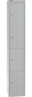 Bisley Garderobenschrank Office mit Schloss aus Stahlblech, 4 Fächer - Spind abschließbar für Sportzeug, Kleidung & Co. - Tiefe: 30,5 cm - Farbe: lichtgrau, CLK124-645