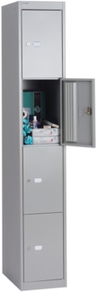 Bisley Garderobenschrank Office mit Schloss aus Stahlblech, 4 Fächer - Spind abschließbar für Sportzeug, Kleidung & Co. - Tiefe: 30,5 cm - Farbe: lichtgrau, CLK124-645