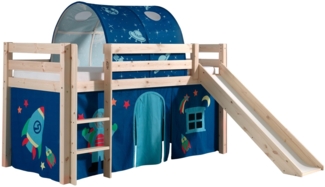 Kinderbett mit Rutsche Karolina Massivholz Natur Textilset Astro 2