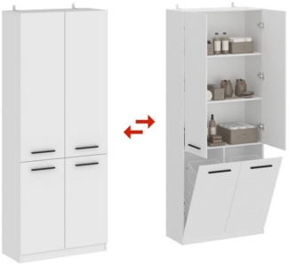 FUFU&GAGA Hochschrank 4-türiger weißer Badezimmerschrank Aufbewahrungsschrank
