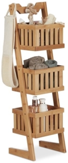 Relaxdays Badregal mit 3 Körbe, Bambus natur, 23 x 20 x 77 cm