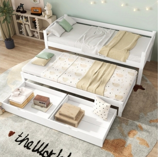 KLAM HOME Schlafsofa Tagesbett, Einzel- und Doppelbett, Schiebebett mit Rollen unten, Mit 2 MDF-Schubladen, Massivholzrahmen, (200x90cm/190x90cm)