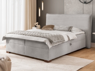 S-Style Möbel Boxspringbett Lovetti mit Topper und Bettkästen aus Cord, Massivholz Füße