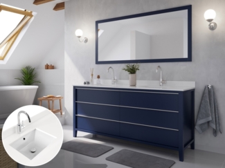 Landhaus Badmöbel-Set 2tlg Alfios 180 Quarz weiß montiert blau lackiert : Blau lackiert / Quarz weiss
