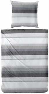 Biber Bettwäsche Streifen 135 x 200 cm grau/schwarz