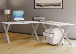 VCM Eck-Schreibtisch Lona 160 x 160 x 80 X-Füße Weiß