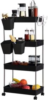 Aufbewahrungswagen Küchenwagen 4 Ebenen Rollwagen Schwarz