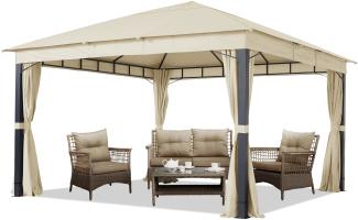 Gartenpavillon 4x4m ALU PREMIUM ca. 220g/m² Dachplane wasserdicht, Pavillon Gartenzelt 4 Seitenteile champagner