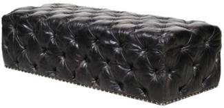 Casa Padrino Chesterfield Echtleder Fußhocker Vintage Schwarz 140 x 60 x H. 42 cm - Luxus Qualität