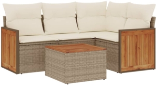vidaXL 5-tlg. Garten-Sofagarnitur mit Kissen Beige Poly Rattan 3227619