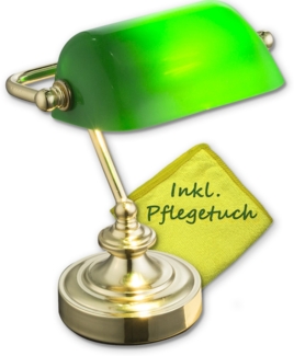 Schreibtischlampe Messing/Glas grün, 19 x 16,5 x 24 cm