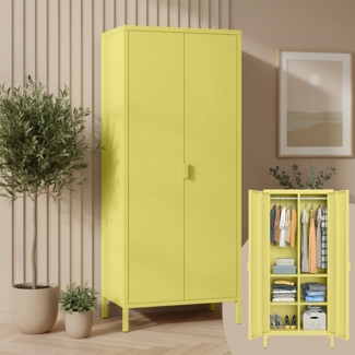 skølm 'Ituri' Kleiderschrank, Metall, 170x45x80 cm, gelb, Garderobe mit 4 Fächern und 2 Kleiderstangen