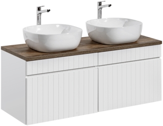 ICONIC WHITE Badmöbel-Set 160 cm mit einer Waschtischplatte und 2 Smile-Aufsatzwaschbecken (46x160cm), Weiß matt