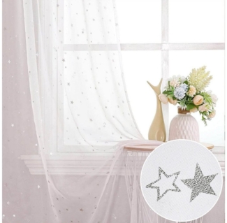 BTTO V&G Vorhang Gardine Sternen, Vorhang Ösen, Transparent/80 % Verdunkelungsvorhänge, Wohnzimmer Schlafzimmer 132X160/132X213/132X244cm